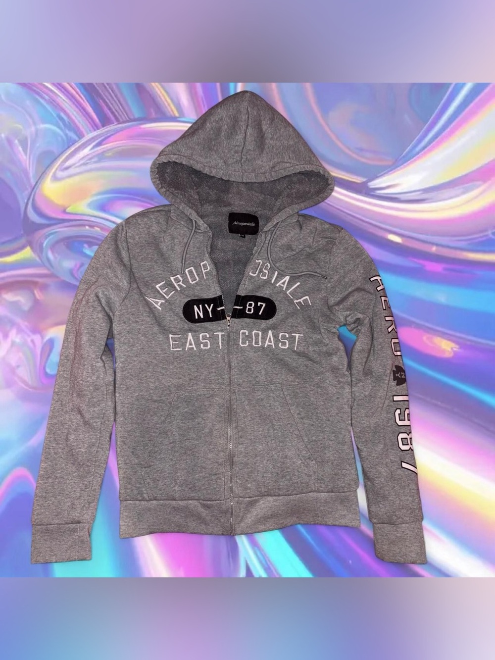 vtg y2k fur lined zip-up hoodie - aéropostale, sz md FLAWED